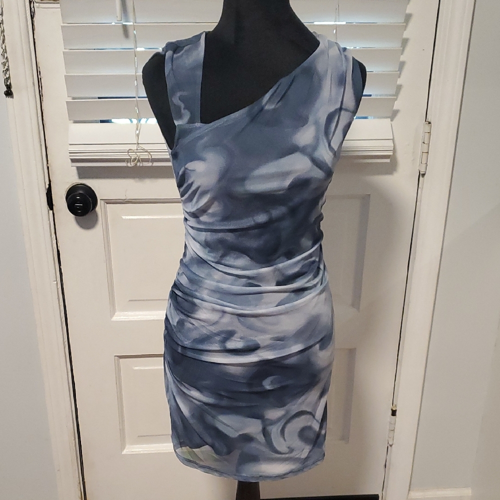 Caution To The Wind One Shoulder Blue Dress